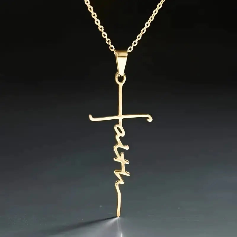 Stainless Steel "Faith" Cross Necklace