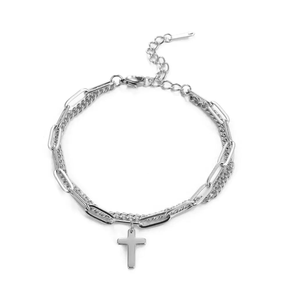 Titanium Steel Double Layer Cross Chain Bracelet