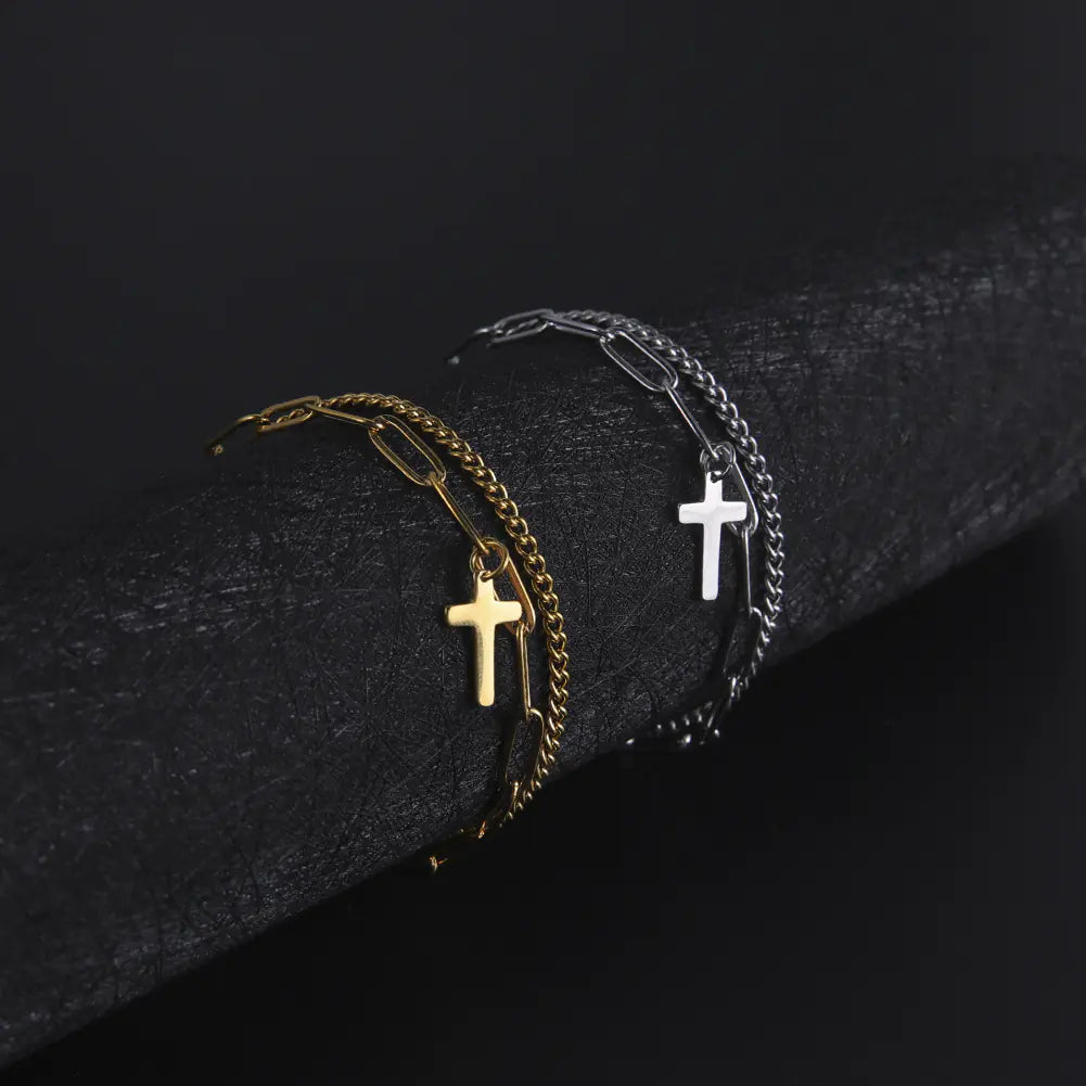 Titanium Steel Double Layer Cross Chain Bracelet