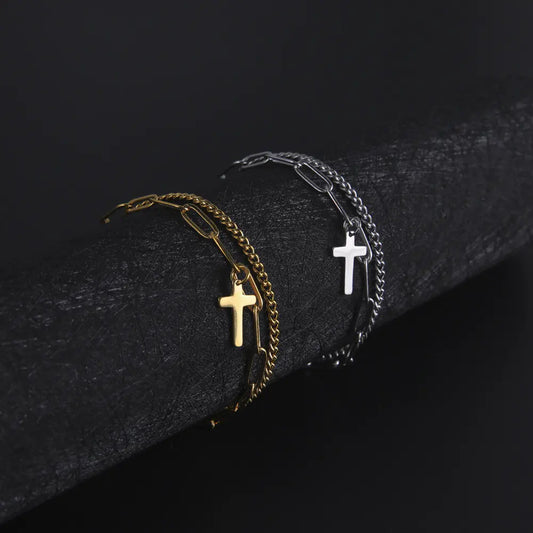 Titanium Steel Double Layer Cross Chain Bracelet
