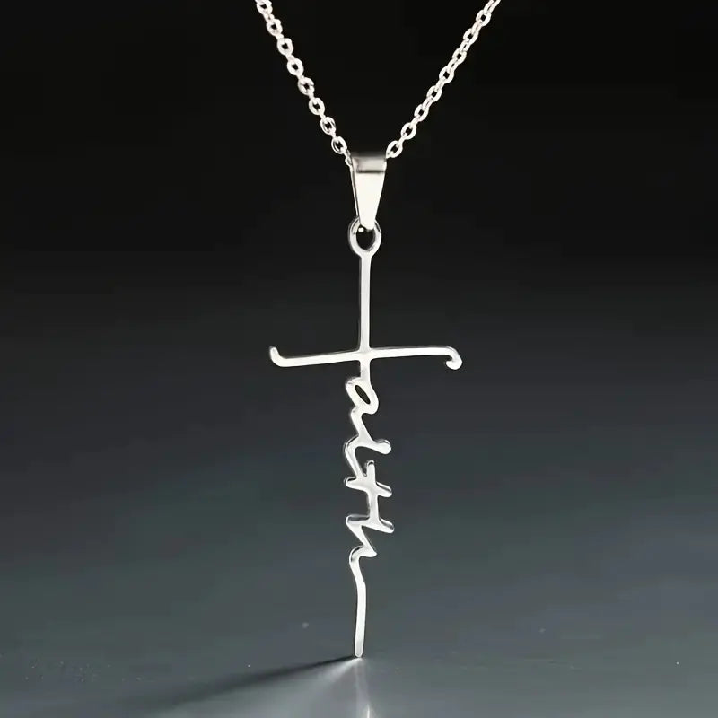 Stainless Steel "Faith" Cross Necklace
