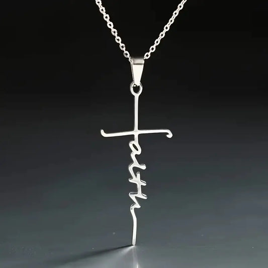 Stainless Steel "Faith" Cross Necklace